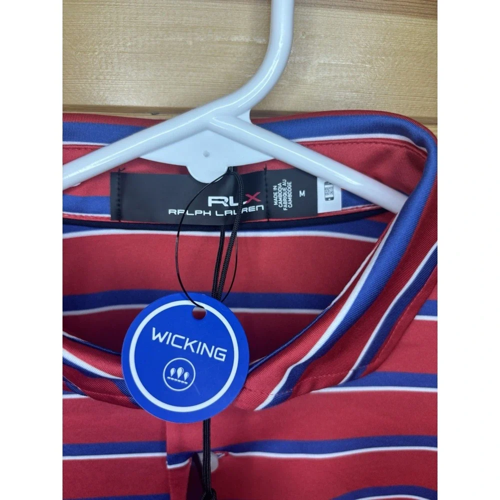 Ralph Lauren‎ RLX Polo Shirt Men's Medium Red & Blue Stripe Wicking $98.50 NWT